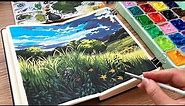 Studio Ghibli Landscape Painting/ Himi Jelly Gouache Unboxing / New Sketchbook ✨