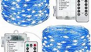 LIGHTOP Fairy Lights Battery Operated String Lights 2 Pack 33FT 100 LED Waterproof Copper Wire Twinkle Lights with 8 Modes Remote &Timer for Christmas Wedding Indoor DIY Decor (Blue)