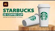 How to create Starbucks 3d paper coffee cup in Adobe illustrator 2023 quick tutorial | MJ graphics