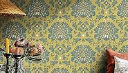 Peel and Stick Wallpaper Vintage Peacock Contact Paper Yellow Removable Self-Adhesive Wallpaper 15.5"×78.7" Ginger Retro Wallpaper for Bedroom Living Room Decoral Cabinets Shelf