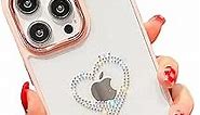 KERZZIL Clear Diamond Love Heart Case for iPhone 14 Pro Max 6.7-inch,Cute Bling Glitter Rhinestone Plating Camera Lens Protection Shockproof Back Cover Cases for Women Girls(Pink)