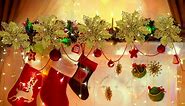 14 PCS Poinsettia Flower Artificial Poinsettia with Clips Christmas Decor Glitter Poinsettia Christmas Ornaments Christmas Tree Flower Decorations with Stems DIY Xmas Wreath Holiday Home Party Decor