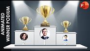 Animated Winner Podium PowerPoint Template with Trophies and Spotlight