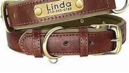 Beirui Personalized Soft Padded Leather Dog Collar - Custom Heavy Duty Dog Collars with Durable Metal Hardware - Stylish Adjustable Dog Collar Leather for Small Medium Large Dogs (Brown, Neck 17-22")