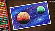 Galaxy Drawing with Oil Pastels - step by step
