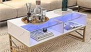 Boloni LED Coffee Tables for Living Room 42 inches Center Table, Modern White Marble