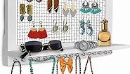 Comfify Rustic Jewelry Organizer - Wall Mounted Jewelry Holder w/Removable Bracelet Rod, Shelf & 16 Hooks - Perfect Earrings, Necklaces & Bracelets Holder - Pure White