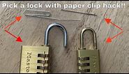 How to pick a combination lock with a paper clip / sewing needle life hack