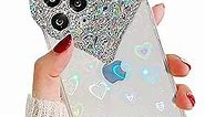 YueTSKY for iPhone 13 Pro Max Bling Case, 3D Luxury Sparkle Glitter Diamond Crystal Rhinestone Case for Women Girls, Cute Heart Gems Case Cover for iPhone 13 Pro Max 6.7''