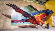 Street Artist Paints a Jaw-Dropping 3D Wall Mural of a Parrot || WooGlobe