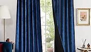 Deconovo Velvet Curtains 96 inches, 100% Blackout Curtain with Black Liner - 52x96 Inch, Luxury Curtains for Living Room, Rod Pocket and Back Tab Window Drape for Bedroom/Office, Navy, 1 Panel