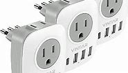 [3-Pack] Italy Travel Plug Adapter, VINTAR US to Italy Power Adapter with 1 USB-C 3 USB-A Ports and 2 American Outlets, 6 in 1 Outlet Adapter, Type L Plug Adapter for USA to Italy Uruguay Chile