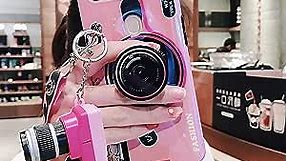 iPhone XR (6.1 inch) with Fashion Lanyard, Blue Ray Camera Style Phone Cover, Bling Lightweight Soft TPU Case Cover for iPhone XR (Pink, iPhone XR)