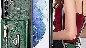 Kudex for Galaxy S22+ Plus 5G Case Wallet Card Holder Envelope Flip PU Leather Crossbody Strap Women Kickstand Magnetic Shoulder Strap Slim Purse Cover for Samsung Galaxy S22 Plus 6.6-inch(Green)