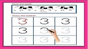 Tracing | How to write numbers | How to write Number 3 | Tracing numbers worksheets | Preschool |