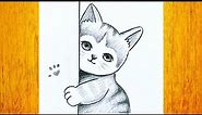 Cómo dibujar un lindo gato / Dibujos a lápiz para principiantes / Dibujos fáciles