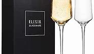 ELIXIR GLASSWARE Classy Champagne Flutes - Hand Blown Crystal Champagne Glasses - Set of 2 Elegant Flutes – Gift for Wedding, Anniversary, Christmas – 8oz, Clear