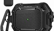 MOBOSI for AirPods Pro 2nd/1st Generation Case, Secure Lock Clip Carbon Fiber Case Cover with Keychain, Full Body Shockproof Hard Shell Protective Cover for AirPods Pro Case (2023/2022/2019), Black