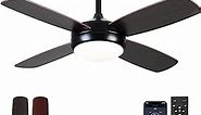 Asyko Ceiling Fans with Lights - 42" Black Outdoor Ceiling Fan with Light and Remote, Dimmable and Reversible Motor, Modern Low Profile Ceiling Fan Lights for Indoor Bedroom/Outdoor Covered Patio…