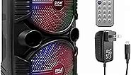 Pyle Portable Bluetooth PA Speaker System - 600W Rechargeable Outdoor Bluetooth Speaker Portable PA System w/ Dual 8” Subwoofer 1” Tweeter, Microphone In, Party Lights, USB, Radio, Remote - PPHP2835B