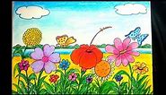How to draw a scenery of flower garden step by step