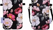 Men Women Neoprene Phone Sleeve Pouch Case Bag with Crossbody Strap/Neck Lanyard for iPhone 15/14 Pro Max, 15/14 Plus, Samsung S24+, S23, A54, Z Fold5, Google Pixel 8 (Black Floral)