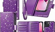 Varikke for iPhone 13 Case Wallet, iPhone 13 Case for Women with 9 Card Holder & Magnetic Detachable Cover & Kickstand Strap Glitter PU Leather Flip Wallet Phone Case for iPhone 13 6.1", Dark Purple