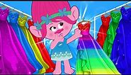 Poppy Rainbow Dress Up in Boutique - Branch and Poppy Origin Story - Trolls Band Together Animation