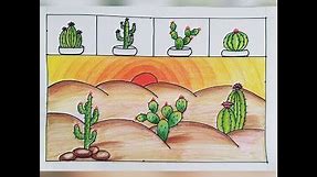 How to draw Cactus Plants | Desert drawing coloring Tutorial | Step by step drawing