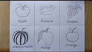 6 Different types of Fruits drawing easy| How to draw different fruits drawing | Fruit Chart making