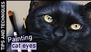 Painting yellow cat eyes in acrylics | Black cat painting