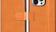 SHIELDON Case for iPhone 14 Pro 5G, Genuine Leather Wallet Case Magnetic RFID Blocking iPhone 14 Pro Credit Card Case Kickstand Drop Protection Compatible with iPhone 14 Pro 6.1" 2022 - Brown