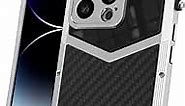 Luxury Carbon Fiber with Aluminum Case for iPhone 14 Pro Max 6.7", Military Shockproof Protective Armor Phone Cover with Tempered Glass Screen Protector Full Body Heavy Duty Drop Protection for Men