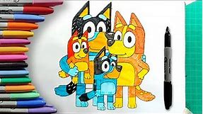 How to Color Bluey Characters Bluey, Bandit, Chilli, Bingo Step by Step Easy Coloring pages for Kids
