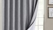 100% Blackout Patio Door Curtain Extra Wide Curtain Panels Sliding Glass Door Curtain Linen Textured Look Grommet Blackout Curtains 84 Inch Length, 100" x 84", Gray