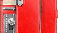 Bocasal iPhone Xr Wallet Case with Card Holder PU Leather Magnetic Detachable Kickstand Shockproof Wrist Strap Removable Flip Cover for iPhone Xr 6.1 inch (Red)