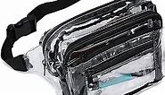 Fanny Pack, Clear Fanny Pack for Women Waterproof Cute Waist Bag Stadium Approved Clear Purse Transparent Adjustable Belt Bag for Men, Travel,Beach/Events,Airport, Concerts Bag, Black