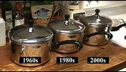 Three FARBERWARE 4 Quart Aluminum Clad Saucepans from the 60s, 80s and 2000s | Vintage Cookware