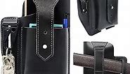 SUOHU Leather Phone Holster for Men Belt, Leather Cell Phone Belt Holder, Leather Mobile Phone Bag for Belt, Leather Phone Holster with Belt Loop, Cell Phone Case Pouch for iPhone Samsung (Black)