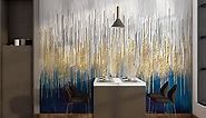 Myphotostation Gold Abstract Removable Peel and Stick Wallpaper Silver Wall Mural Fluid Art Painting Wallpaper Blue and Silver Wallpaper 60W x 40H Inches