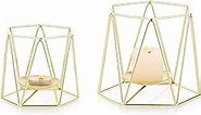 Nuptio Pillar Candle Holder 2 Pcs Large Gold Metal Candle Holders Geometric Elegant Tealight Holders Centerpieces for Wedding Home Coffee Tables Decor Ceremony and Anniversary (S + L)