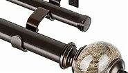 KAMANINA 1 Inch Double Curtain Rods for Windows 66 to 120 Bronze Telescoping Decorative Curtain Rod, Heavy Duty Dual Drapery Rods with Marbled Finials