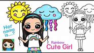 How to Draw a Rainbow Cute Girl Easy 🌈🌦🎈Holding Balloons
