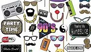 90s Photo Booth Props - 41-pc 90 s Selfie Prop Kit with 8 x 10-Inch Sign, 60 Adhesive Pads, 45 Sticks - 90 s Party Decorations - 90s Birthday Party