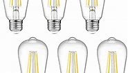 Ascher Dimmable Vintage LED Edison Bulbs, 6W, Equivalent 60W, 700lm, Warm White 2700K, 80+ CRI, ST58 Antique LED Filament Bulbs, E26 Medium Base, Clear Glass, Pack of 6