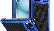 Lanhiem iPhone 15 Metal Case, [Built-in Camera Kickstand & Glass Screen Protector] Heavy Duty Protective Rugged Full Body Military Grade Shockproof Aluminum Magnetic Cover for iPhone 15 6.1" (Blue)
