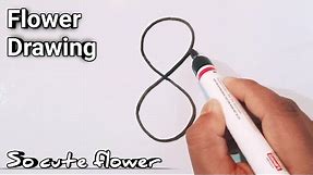 How to draw a cute flower easy from number 8 | How to draw a simple flower design from number 8