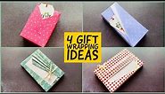4 Elegant Gift Wrapping Ideas | DIY Rectangle Box Gift Packing Ideas | Fancy Gift Wrap