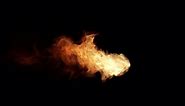 Fireball burning with fire flame transition reveal isolated on black background