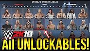 WWE 2K18 - ALL UNLOCKABLES & VC PURCHASABLES! (Superstars, Arenas, & Championships)